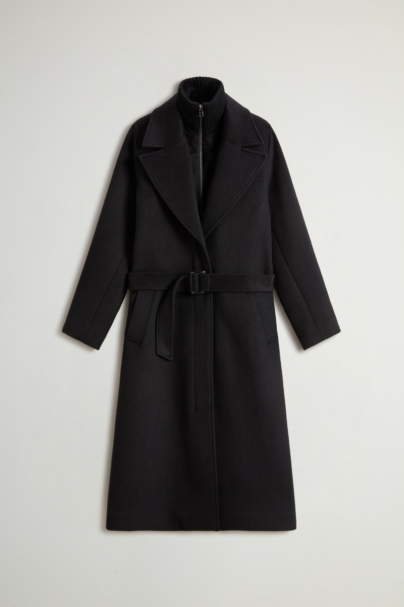 Kabát Woolrich Twill Wool Long Coat Black