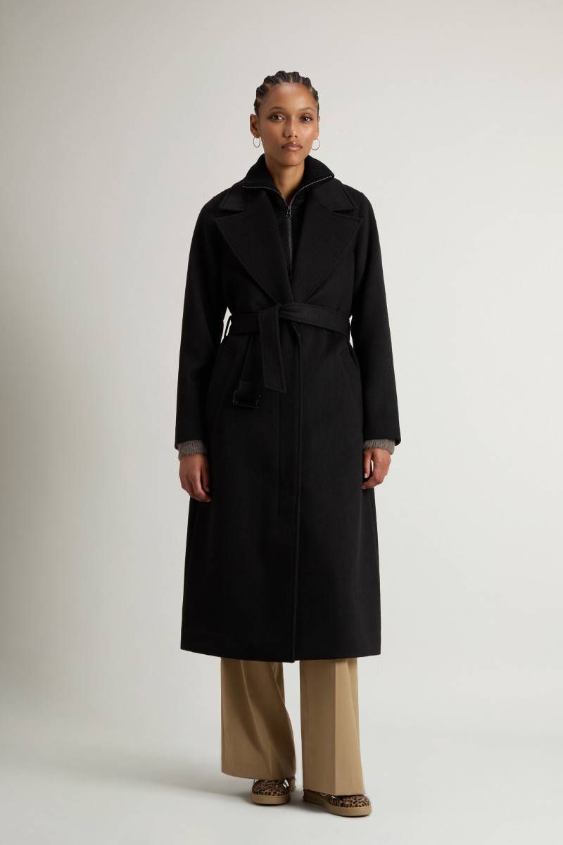 Kabát Woolrich Twill Wool Long Coat Black