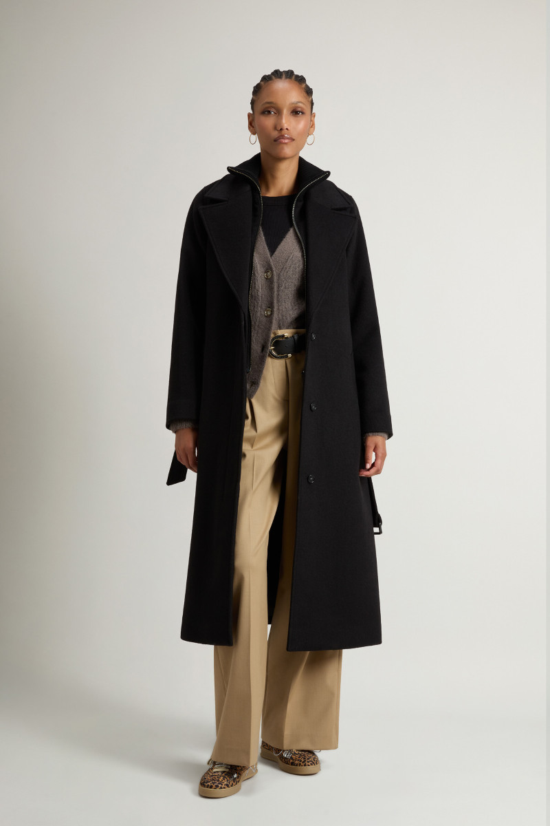 Kabát Woolrich Twill Wool Long Coat Black