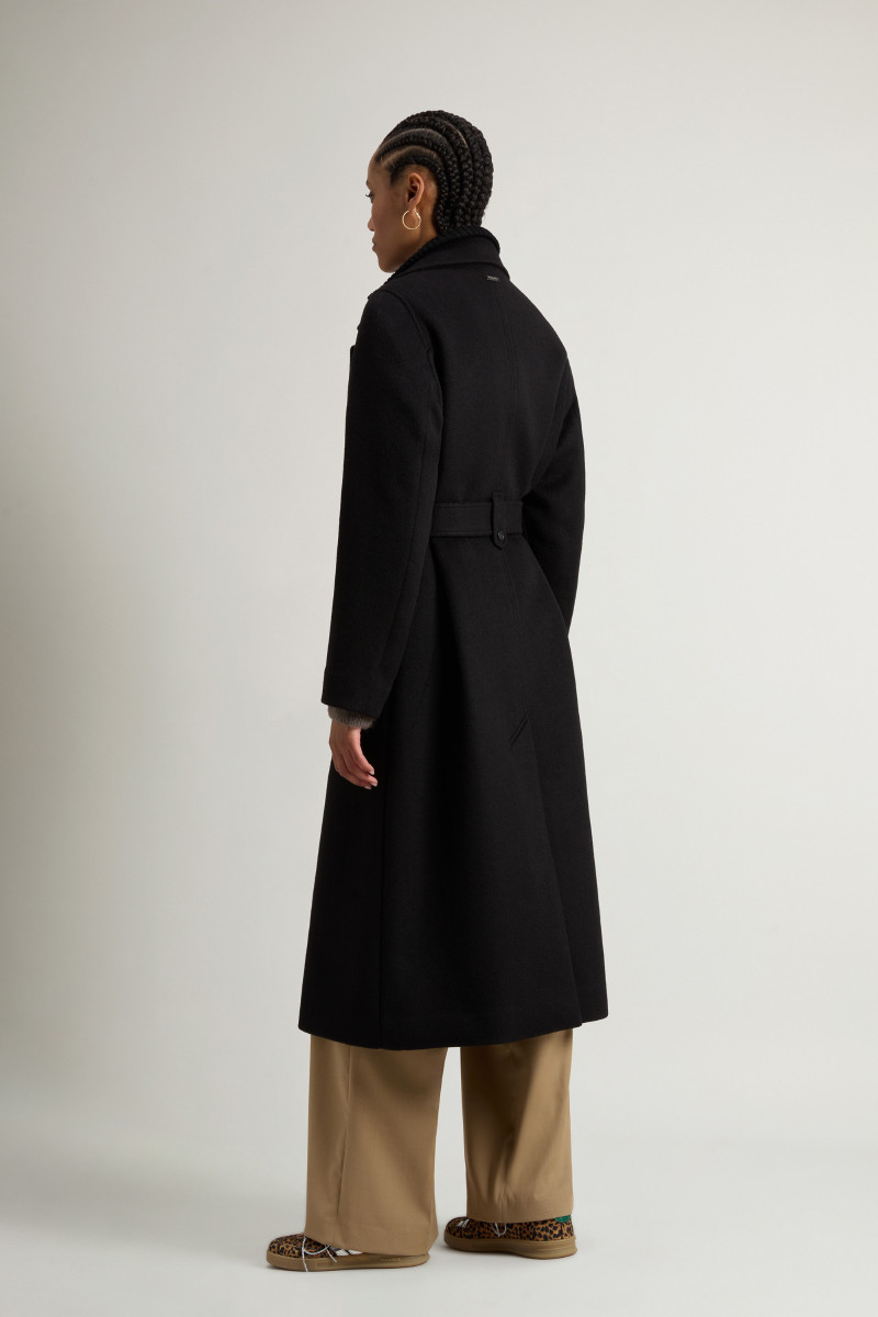 Kabát Woolrich Twill Wool Long Coat Black