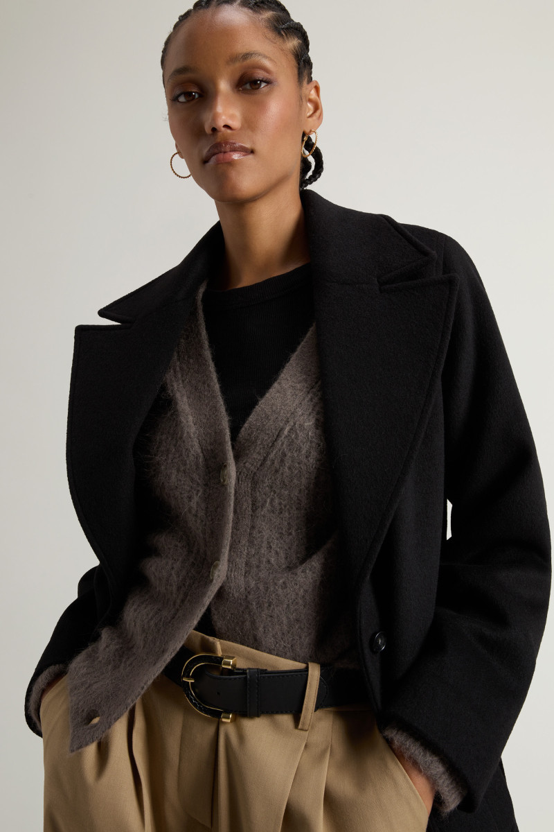 Kabát Woolrich Twill Wool Long Coat Black