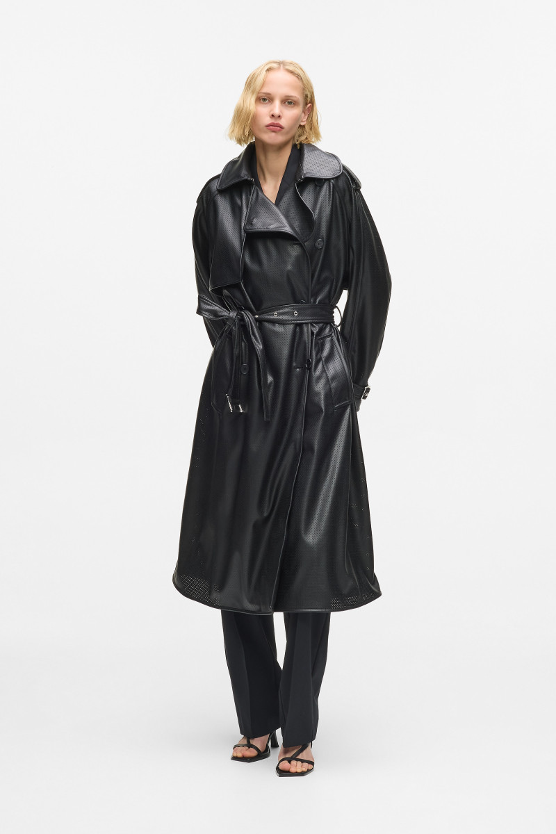 Kabát Karl Lagerfeld Perforated Faux Leather Trench Black