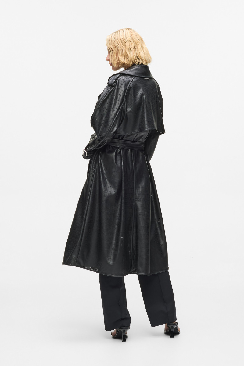 Kabát Karl Lagerfeld Perforated Faux Leather Trench Black