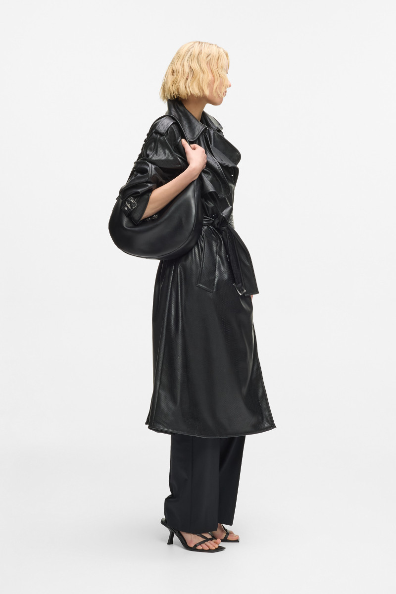 Kabát Karl Lagerfeld Perforated Faux Leather Trench Black