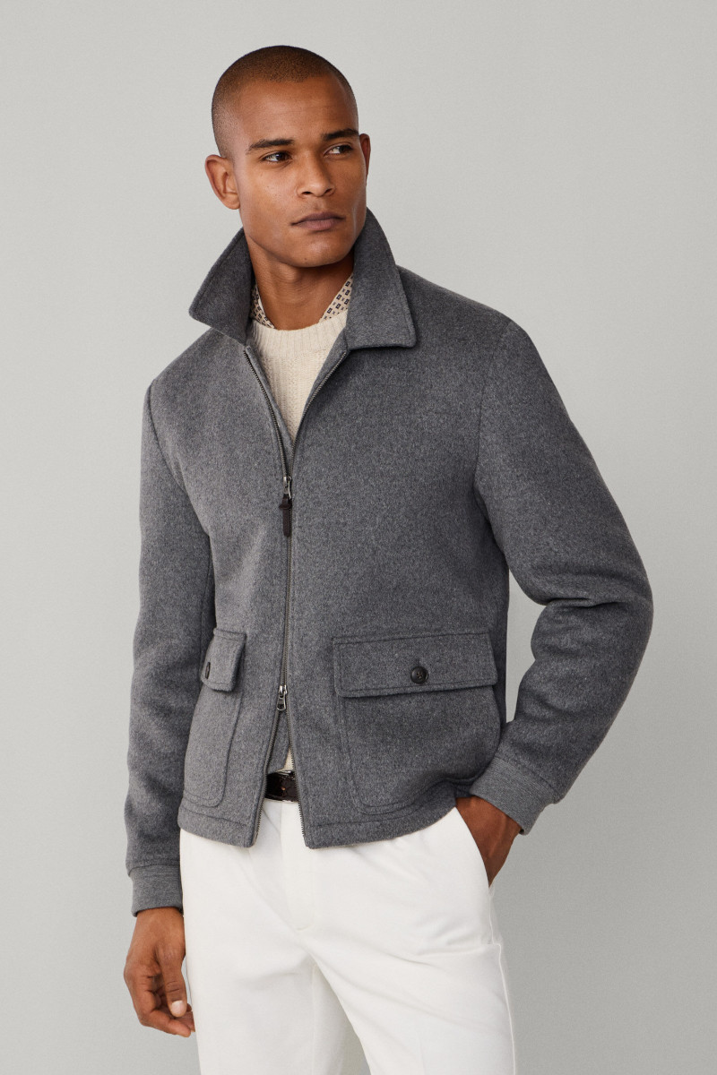 Bunda Hackett London Wool Quilted Blouson Charcoal Grey