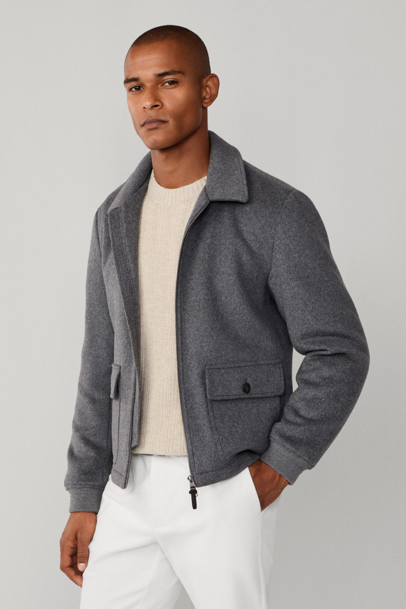 Bunda Hackett London Wool Quilted Blouson Charcoal Grey