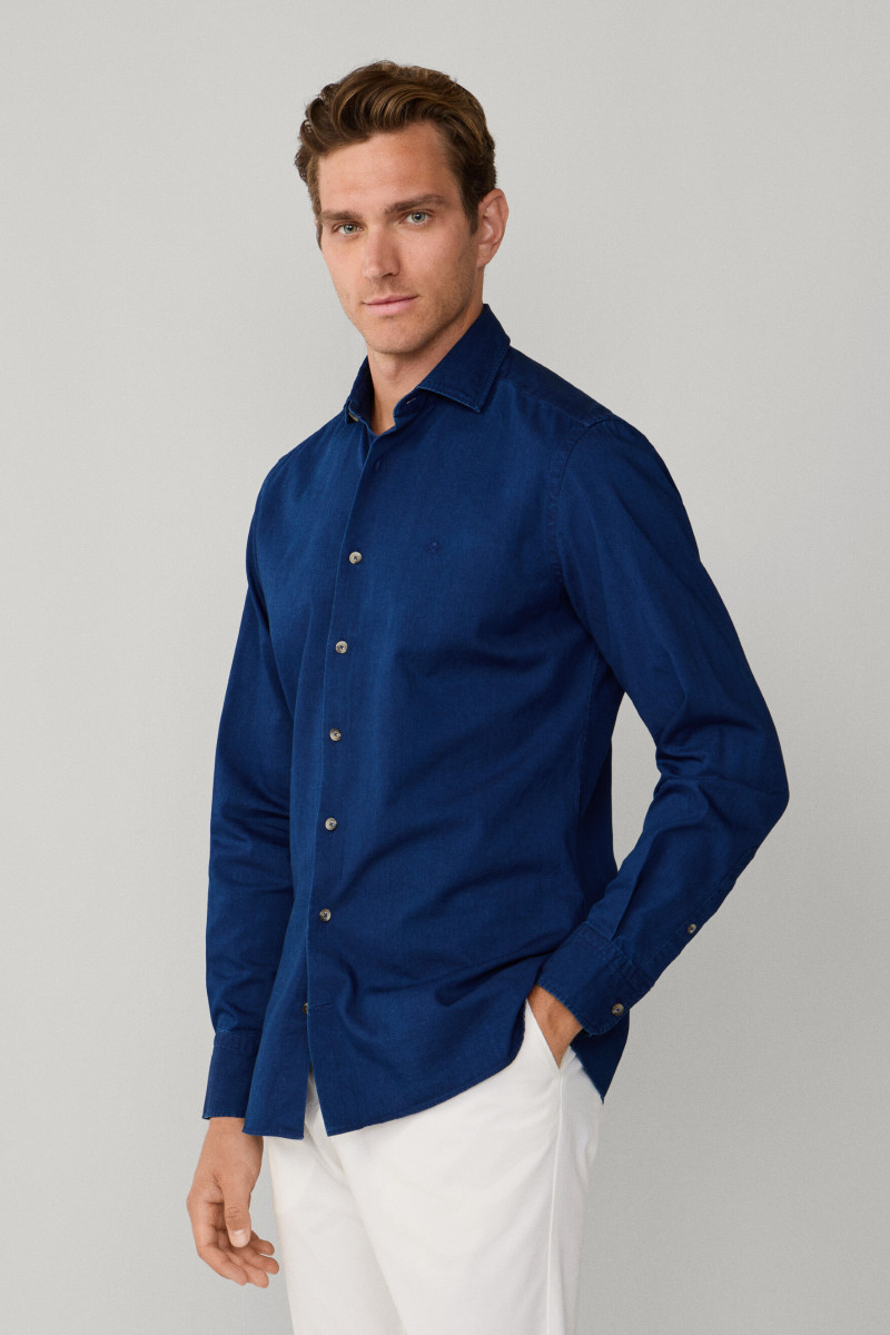 Košeľa Hackett London Ess Denim Dark Dark Denim Blue