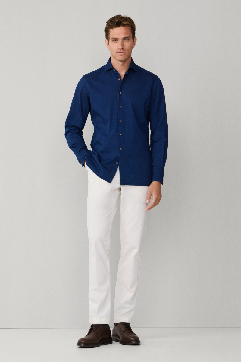 Košeľa Hackett London Ess Denim Dark Dark Denim Blue