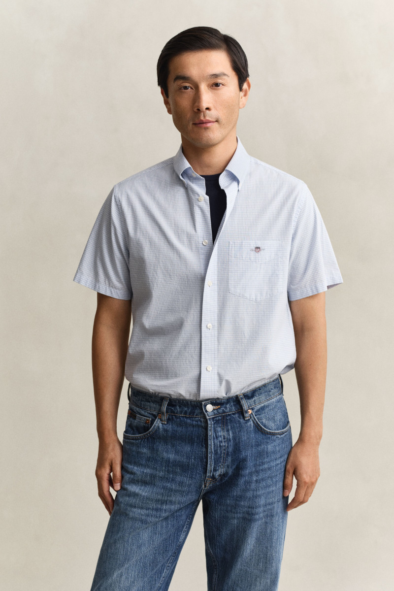 E-shop KOŠILE GANT REG CLASSIC POPLIN GINGH SS SHIRT LIGHT BLUE