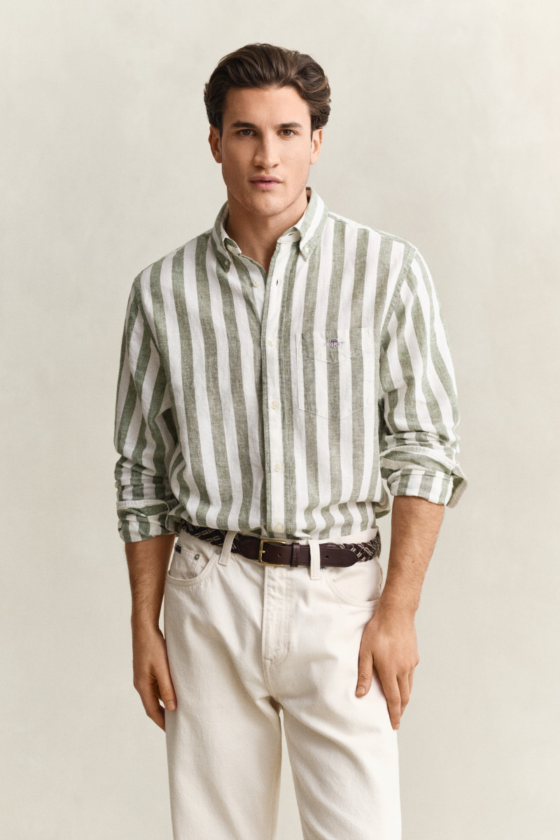 E-shop KOŠILE GANT REG COTTON LINEN STRIPE SHIRT DRY HERB GREEN
