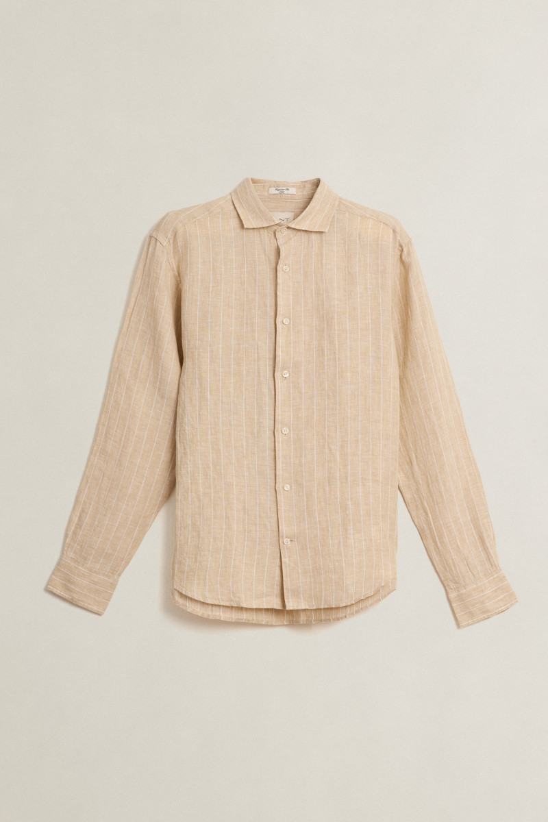 E-shop KOŠILE GANT REG LINEN STRIPE SHIRT OAT BEIGE