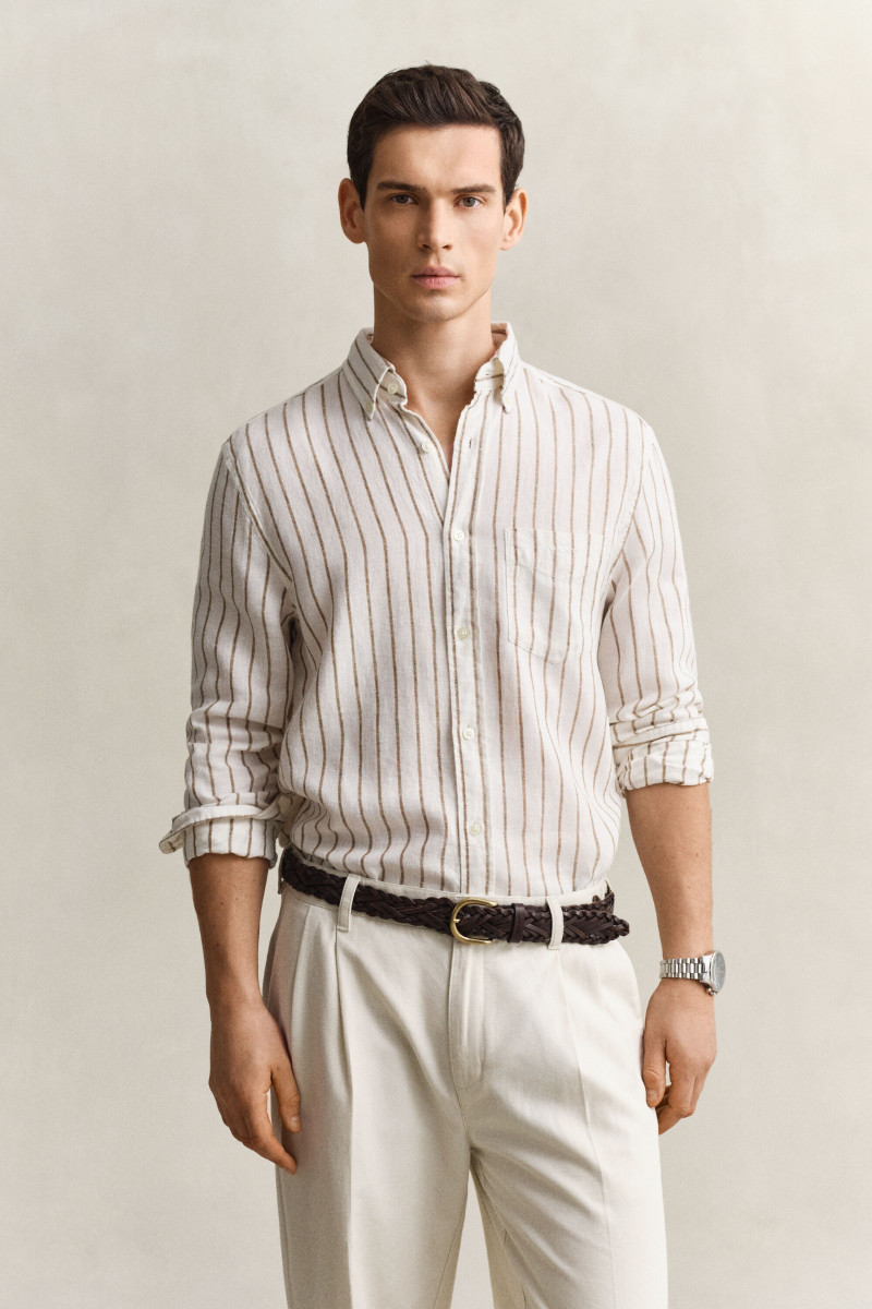 KOŠILE GANT REG LINEN VISCOSE STRIPE SHIRT CREAM