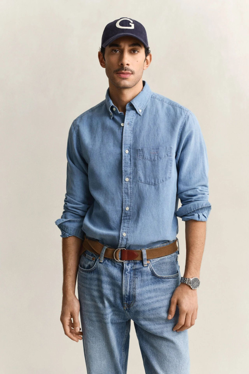 KOŠILE GANT REG COTTON LINEN INDIGO SHIRT SEMI LIGHT BLUE