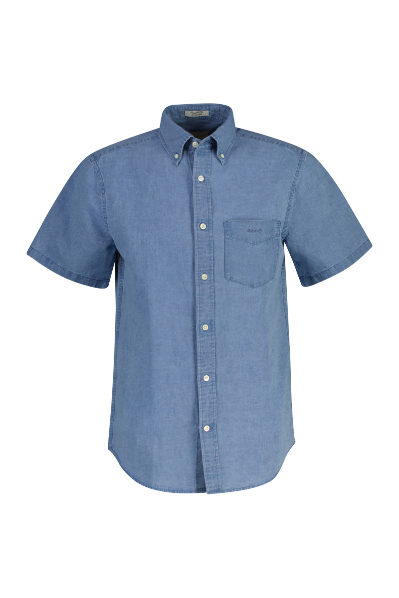 KOŠILE GANT REG COTTON/LINEN INDIGO SS SHIRT SEMI LIGHT BLUE