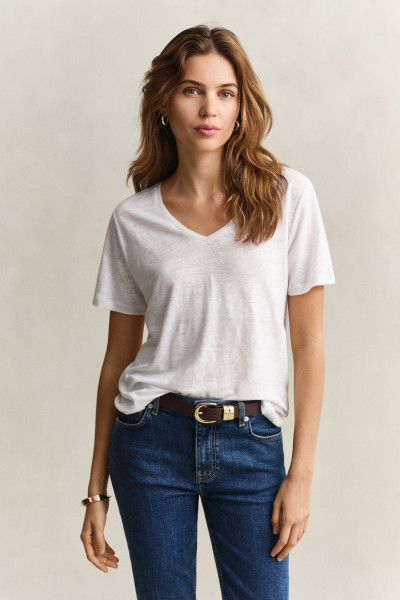 TRIČKO GANT REG LINEN V-NECK SS T-SHIRT - Fotografie č. 1