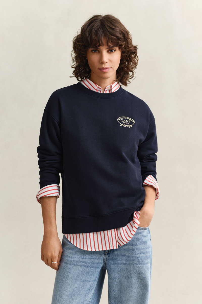 E-shop MIKINA GANT ROPE GRAPHIC C-NECK SWEAT EVENING BLUE