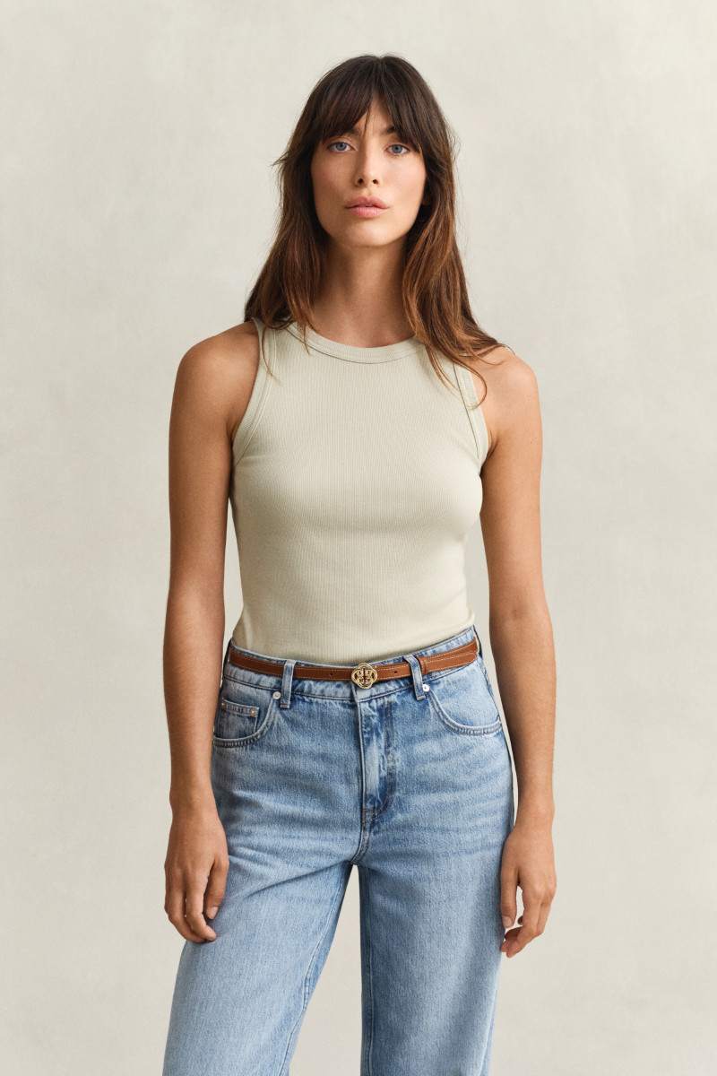 E-shop TOP GANT HIGH NECK RIB TANK TOP COUNTRY BEIGE
