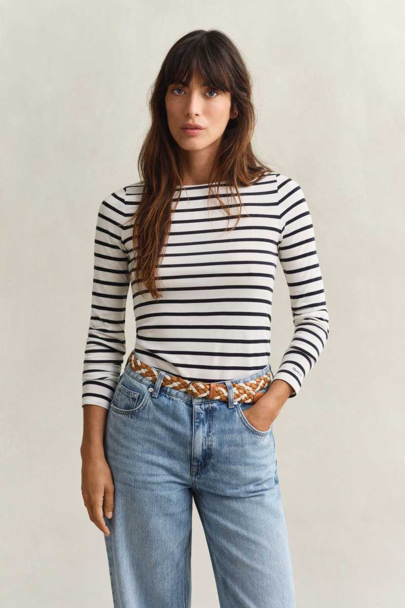 E-shop TRIČKO GANT SLIM BRETON STRIPED LS T-SHIRT EGGSHELL