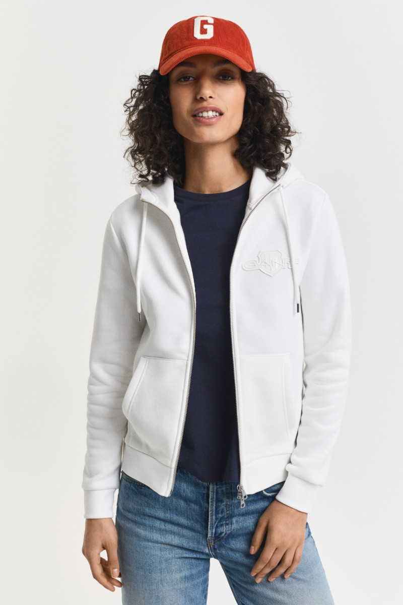 MIKINA GANT REG TONAL SHIELD ZIP HOODIE EGGSHELL