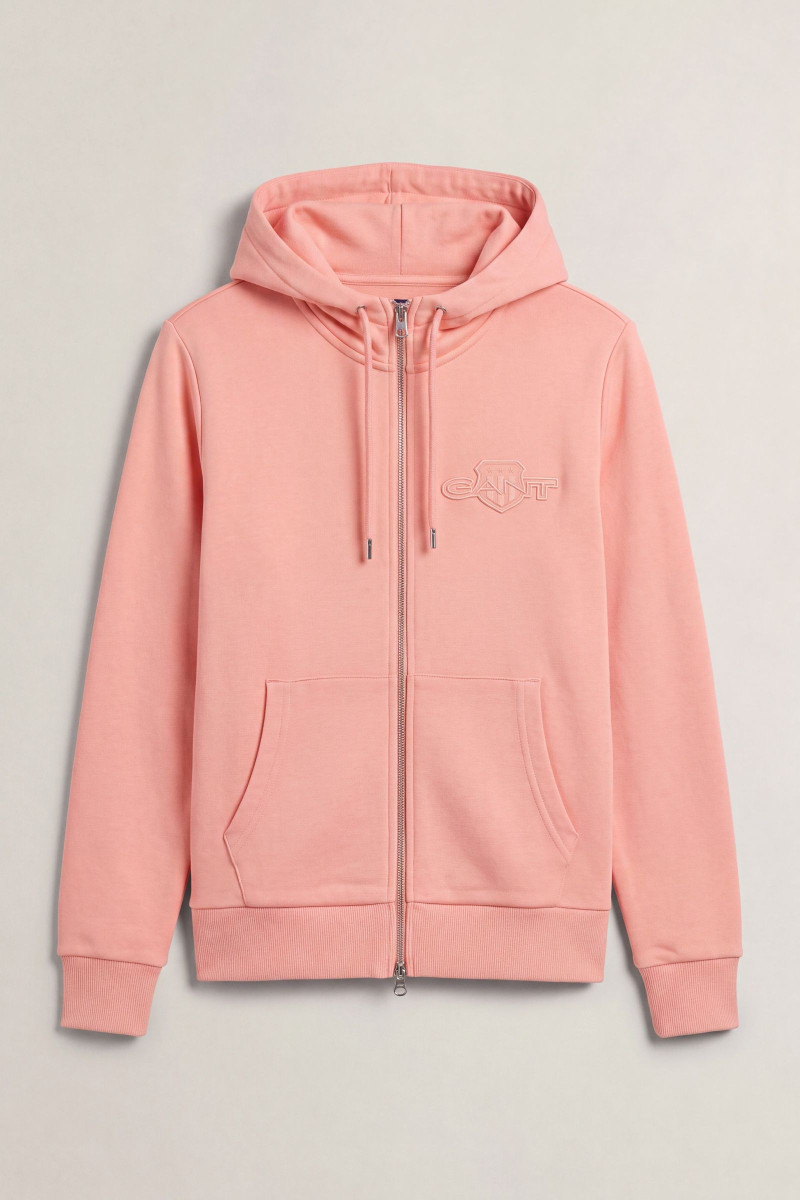 MIKINA GANT REG TONAL SHIELD ZIP HOODIE LILLY PINK