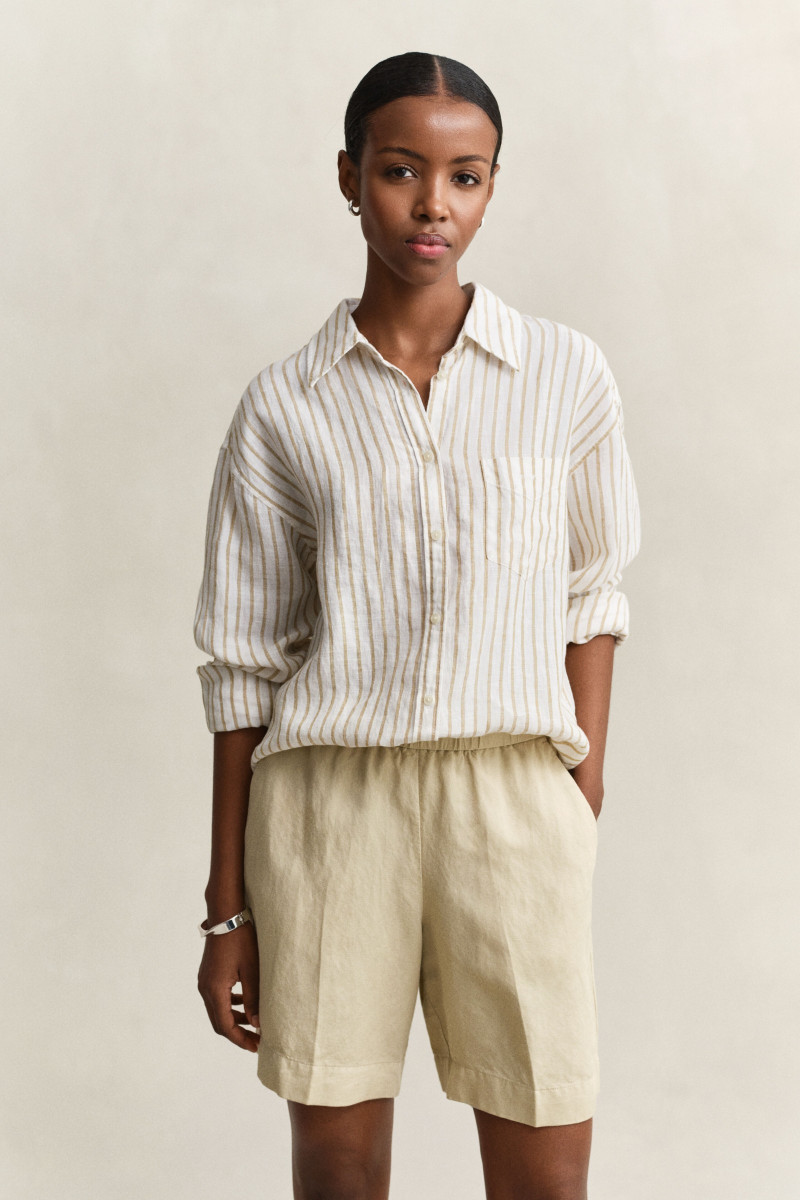 KOŠILE GANT REL STRIPED LINEN LS SHIRT OAT BEIGE
