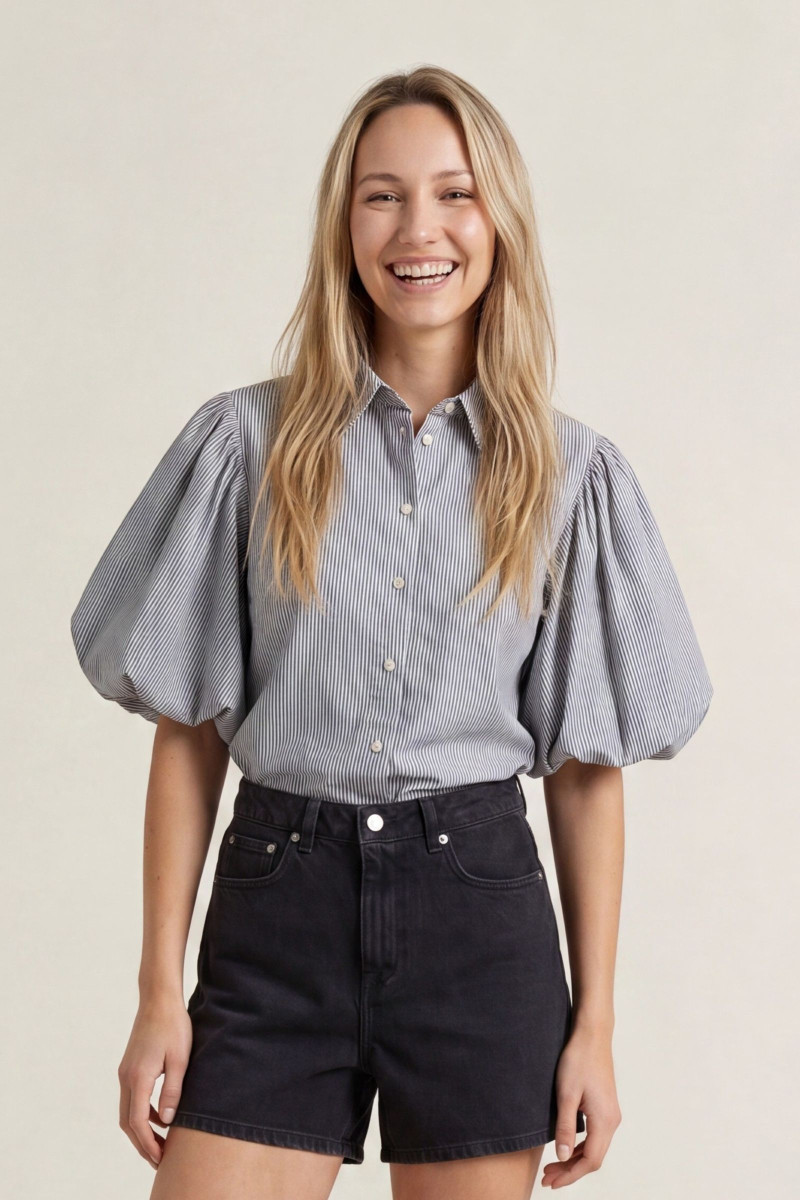 BLÚZKA GANT SEERSUCKER PUFF SLEEVE BLOUSE EVENING BLUE