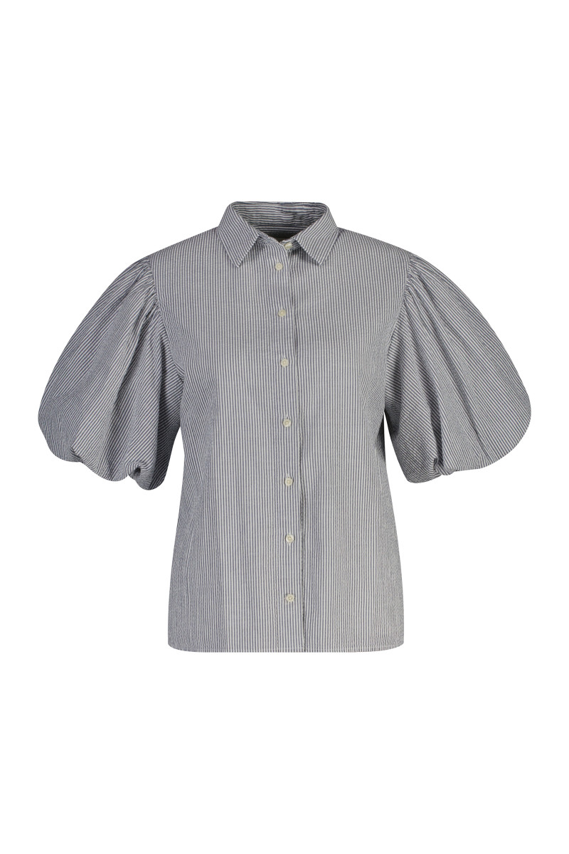HALENKA GANT SEERSUCKER PUFF SLEEVE BLOUSE EVENING BLUE