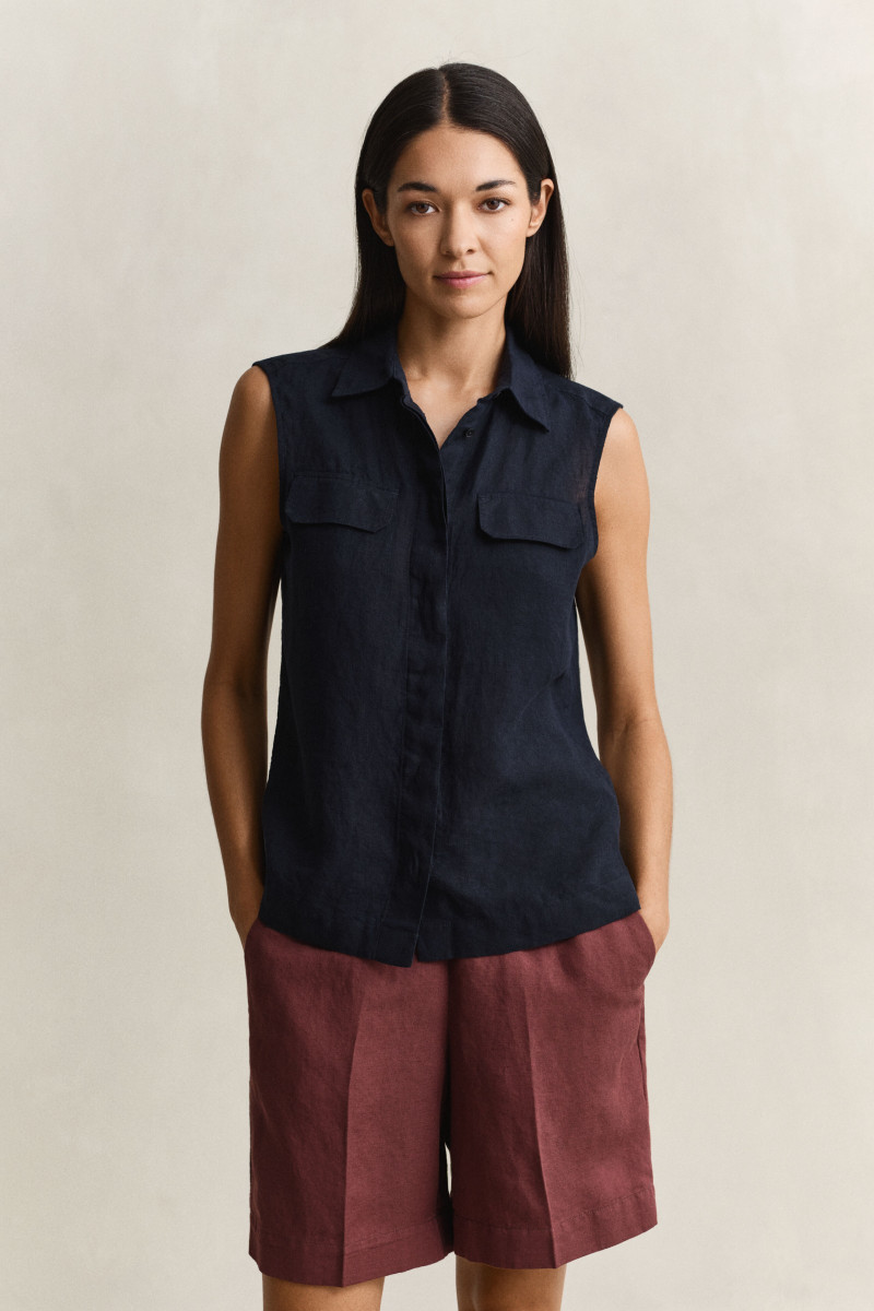 E-shop KOŠILE GANT LINEN SLEEVELESS SHIRT BLACK