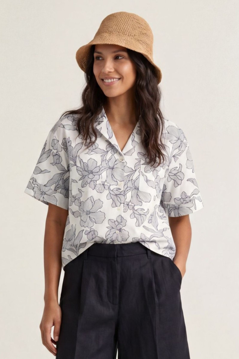 KOŠEĽA GANT REG FLORAL PRINT LINEN SS SHIRT EVENING BLUE