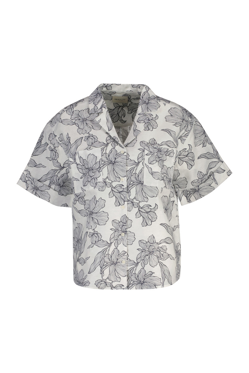 KOŠILE GANT REG FLORAL PRINT LINEN SS SHIRT EVENING BLUE