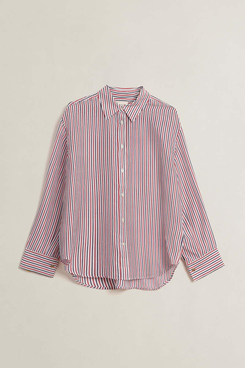 HALENKA GANT STRIPE HABOTAI SILK BLOUSE PERFECT RED