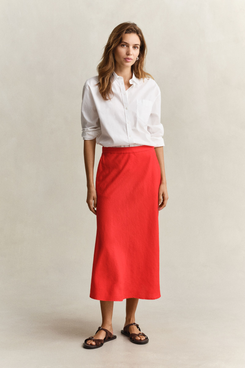 E-shop SUKNĚ GANT FLARED LINEN BLEND SKIRT PERFECT RED