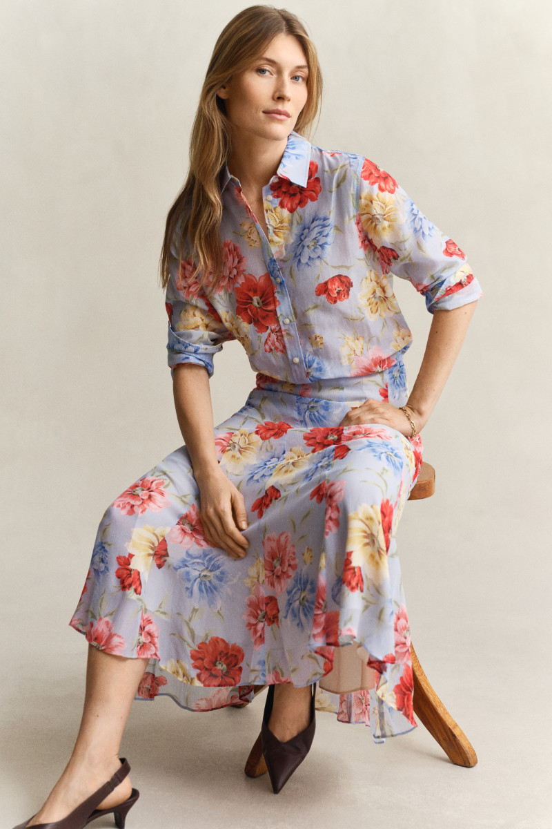 SUKNĚ GANT FLORAL PRINT PANEL SKIRT LIGHT BLUE