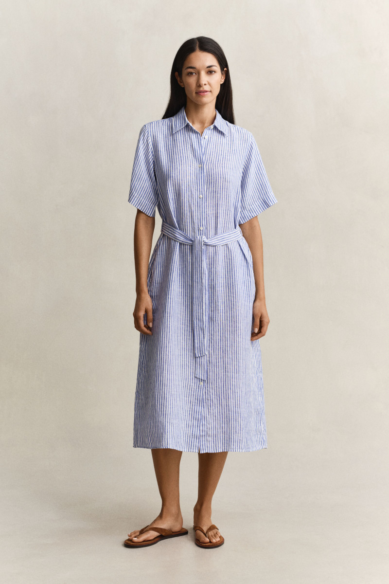 E-shop ŠATY GANT STRIPED LINEN SS SHIRT DRESS ROYAL BLUE