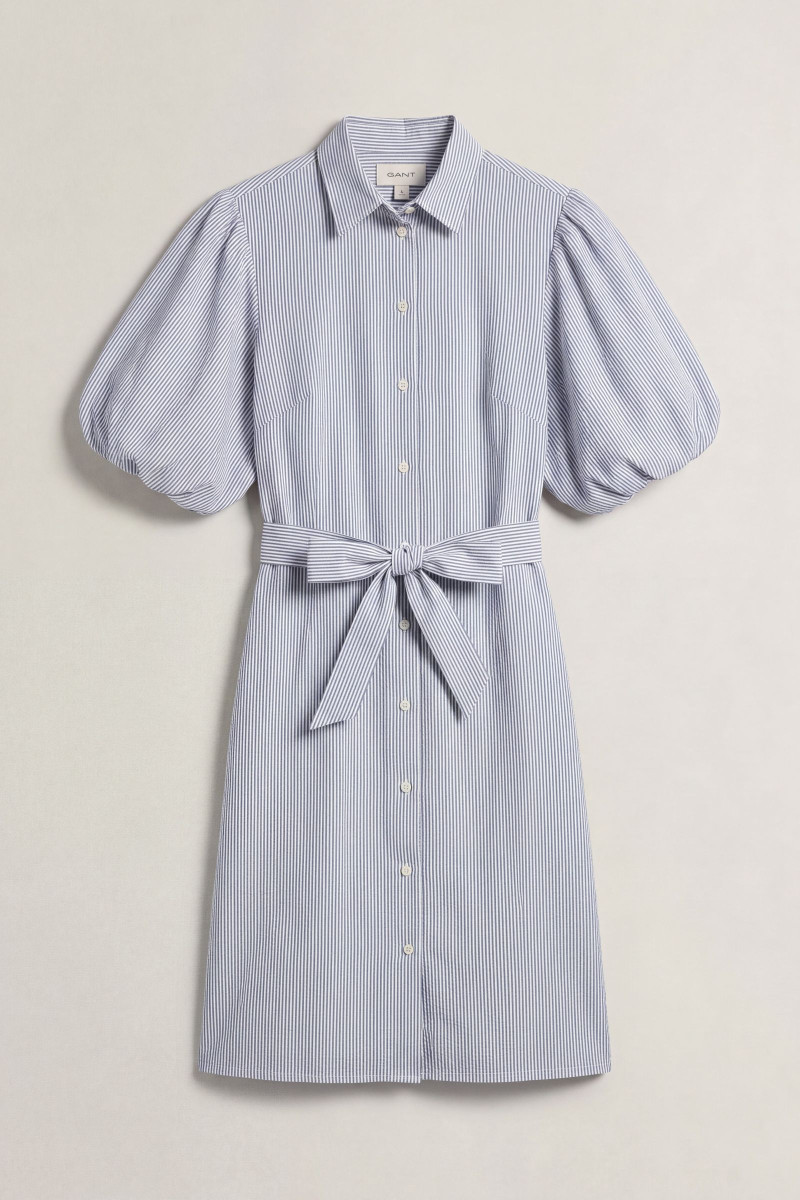 ŠATY GANT SEERSUCKER PUFF SLEEVE DRESS EVENING BLUE