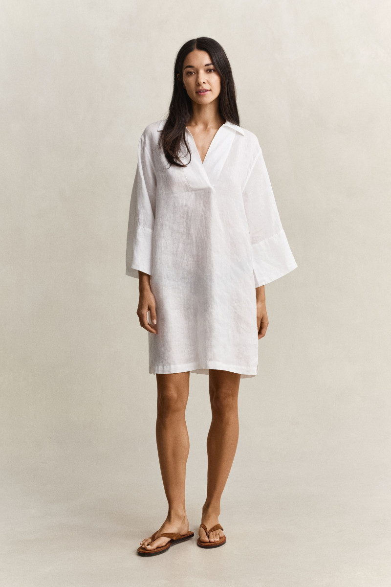 E-shop ŠATY GANT LINEN POPOVER DRESS WHITE