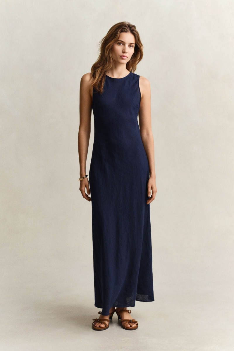 ŠATY GANT LINEN BIAS CUT MIDI DRESS EVENING BLUE