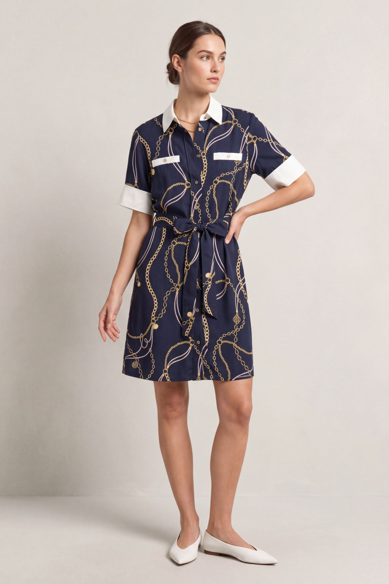 ŠATY GANT PRINTED CONTRAST SS SHIRT DRESS EVENING BLUE