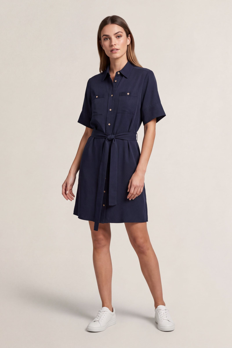 ŠATY GANT FLUID BELTED SS SHIRT DRESS EVENING BLUE