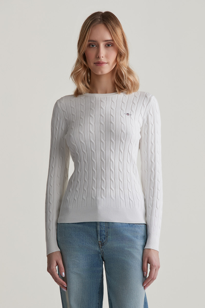 E-shop SVETR GANT STRETCH COTTON CABLE C-NECK EGGSHELL