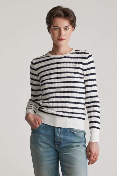 SVETER GANT STRETCH COTTON CABLE STRIPE C-NECK - Fotografia č. 1