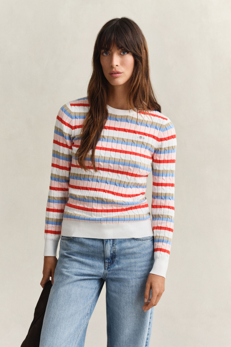 E-shop SVETR GANT STRETCH COTTON CABLE STRIPE C-NECK MULTICOLOR