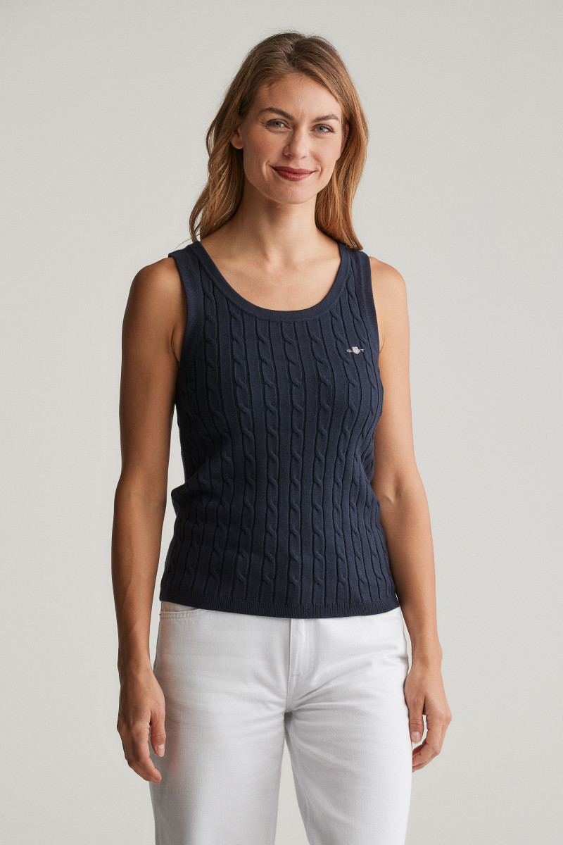 SVETR GANT STRETCH COTTON CABLE TANK TOP EVENING BLUE