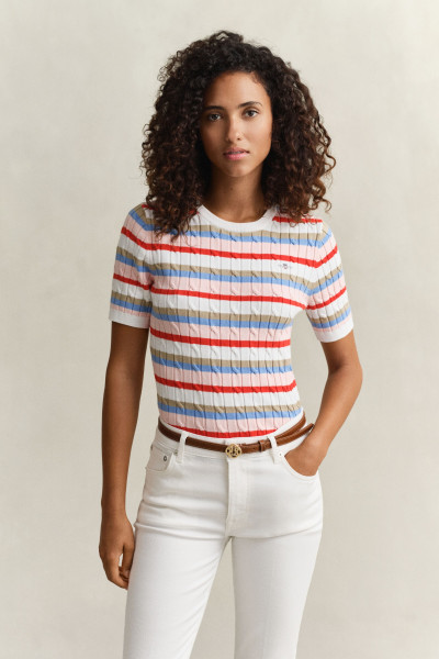 SVETR GANT STRETCH COTTON CABLE STRIPE SS - Fotografie č. 1