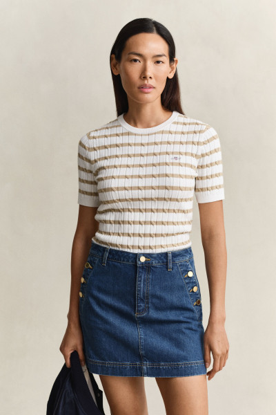 SVETR GANT STRETCH COTTON CABLE STRIPE SS - Fotografie č. 1