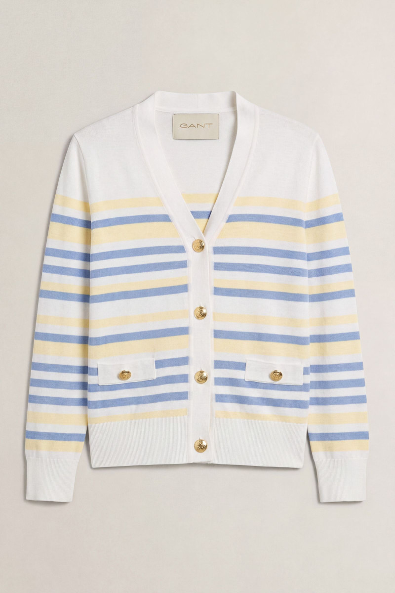 SVETER GANT TEXTURED STRIPED V-NECK CARDIGAN VANILLA YELLOW