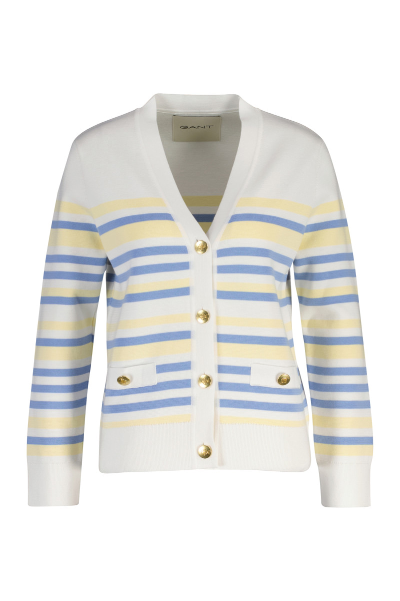KARDIGÁN GANT TEXTURED STRIPED V-NECK CARDIGAN VANILLA YELLOW