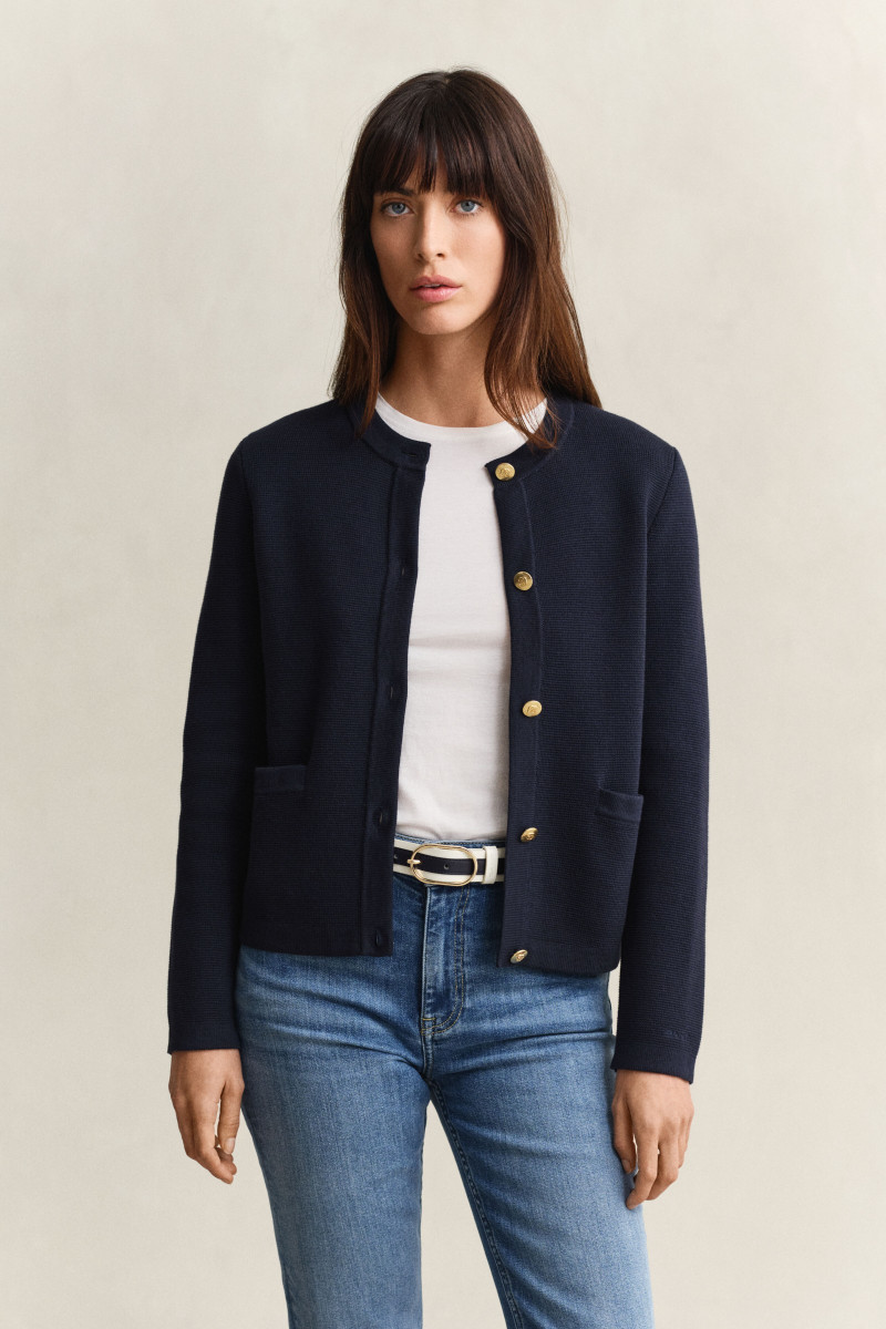 E-shop KARDIGÁN GANT COTTON KNIT JACKET EVENING BLUE