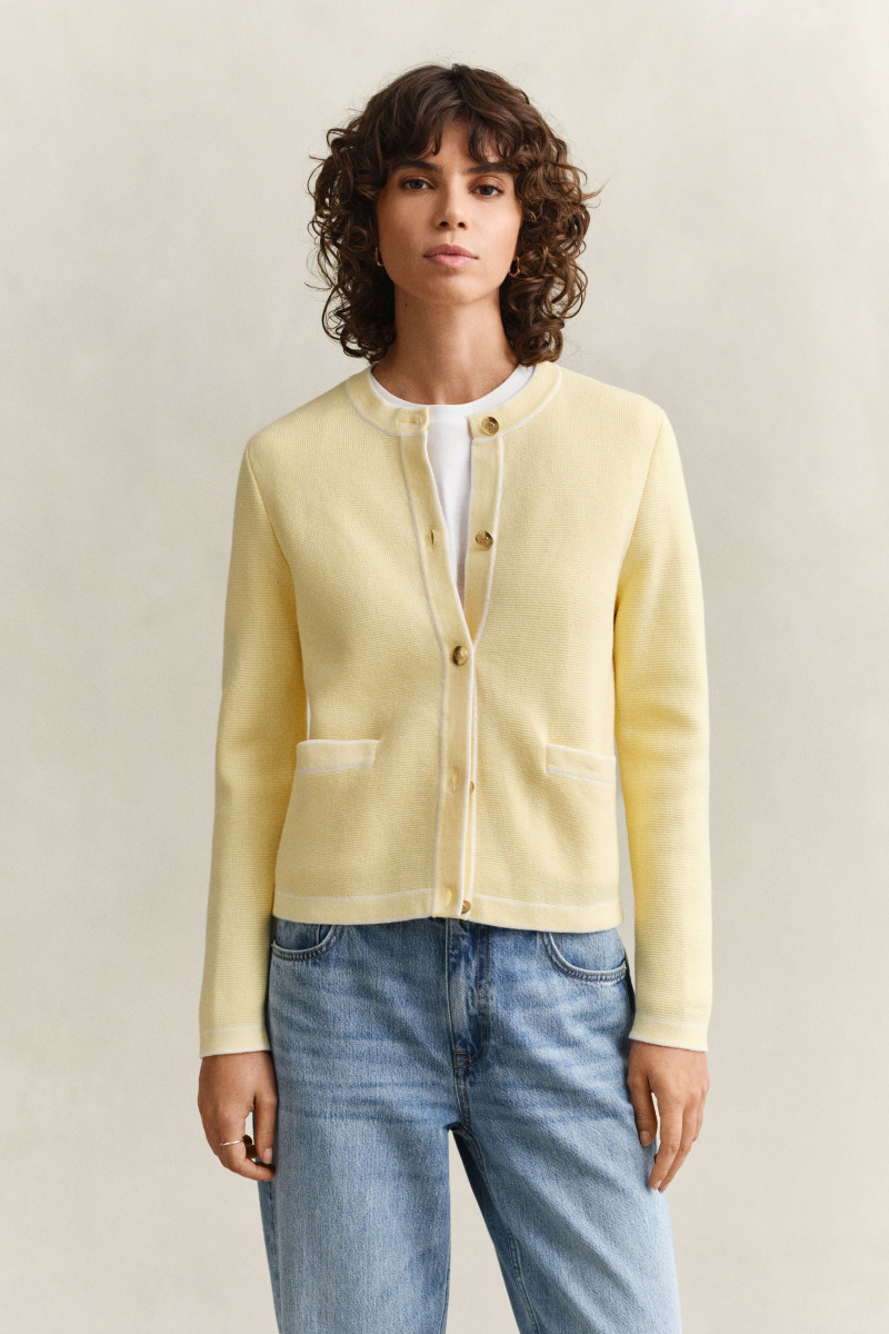 E-shop KARDIGÁN GANT COTTON KNIT JACKET VANILLA YELLOW