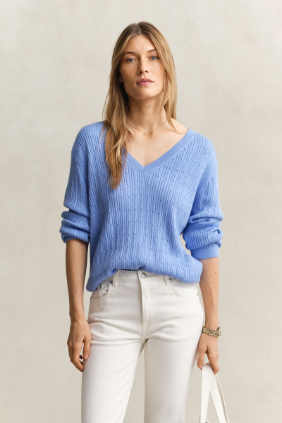 PULÓVER GANT CABLE KNIT V-NECK - Kép 1